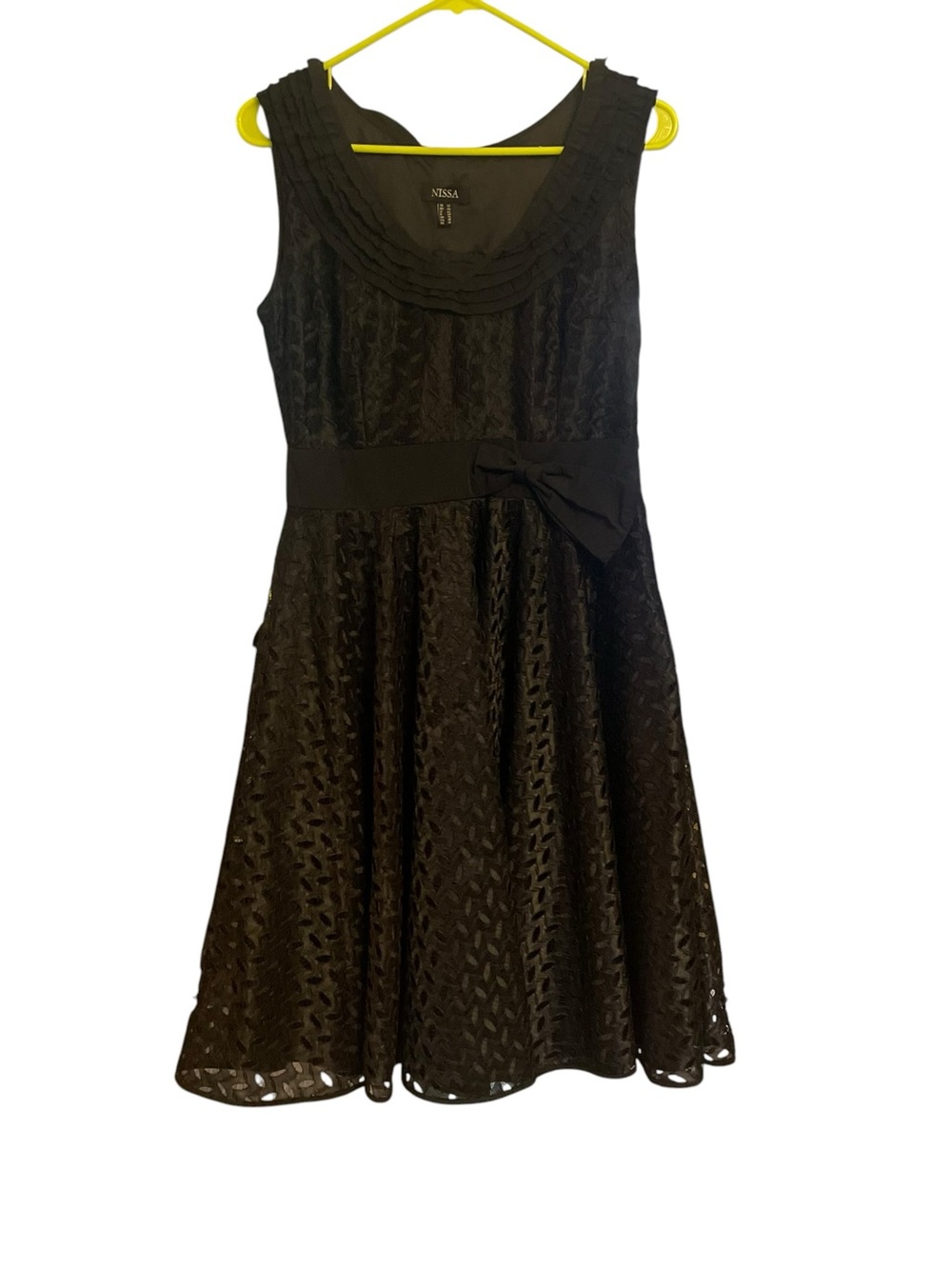 Nissa Black Lace Sleeveless Fit & Flare Dress with Waist Bow sz 12